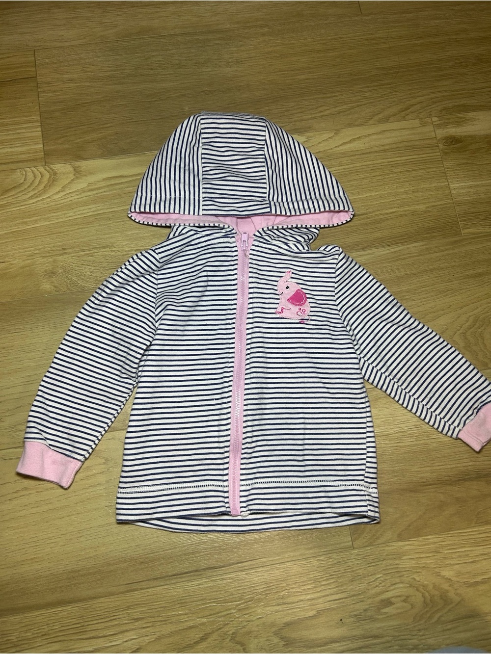 Fisher-Price Navy and White Striped Hooded Jacket with Pink Trim